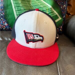 Baseballism Red and White Cap with US Flag Logo, size 7 1/4
